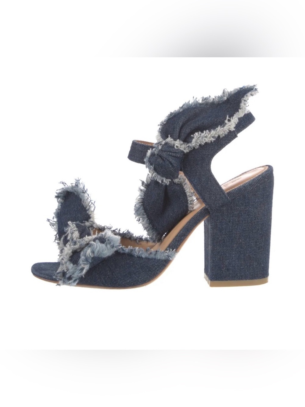 Bill Blass Denim Frayed Block Heel Sandals - Dark Blue - Picture 2 of 9